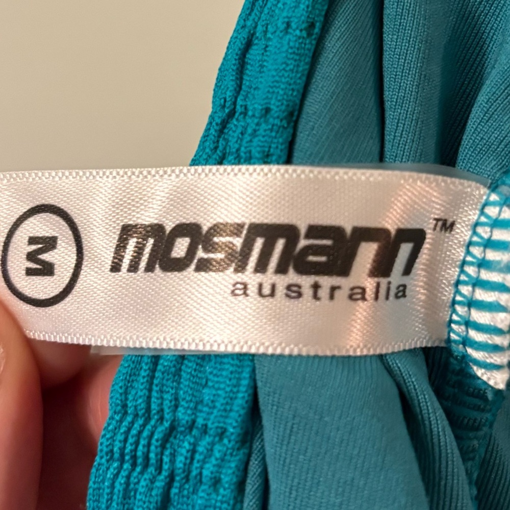 Mosmann Turquoise Ruched One Piece High Cut Cheeky Swimsuit, Size Medium - Picture 3 of 3